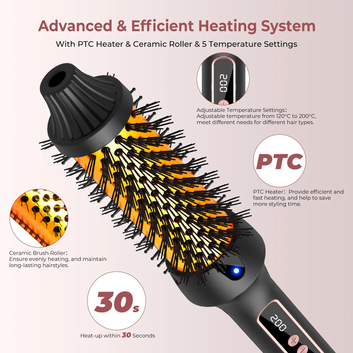 Versa-brush - 3 in 1 Ionic Hot brush - hair straightener & hair curler for women