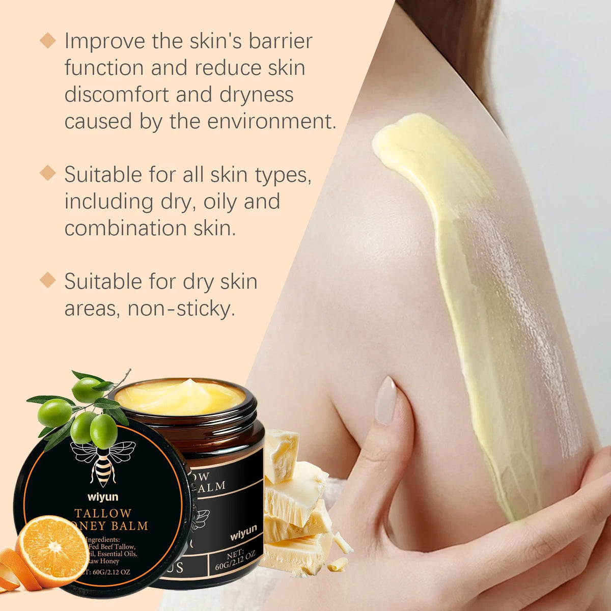 Honey & Tallow Pure Balm - Skin Hydrating - Face & Body moisturizing Lotion