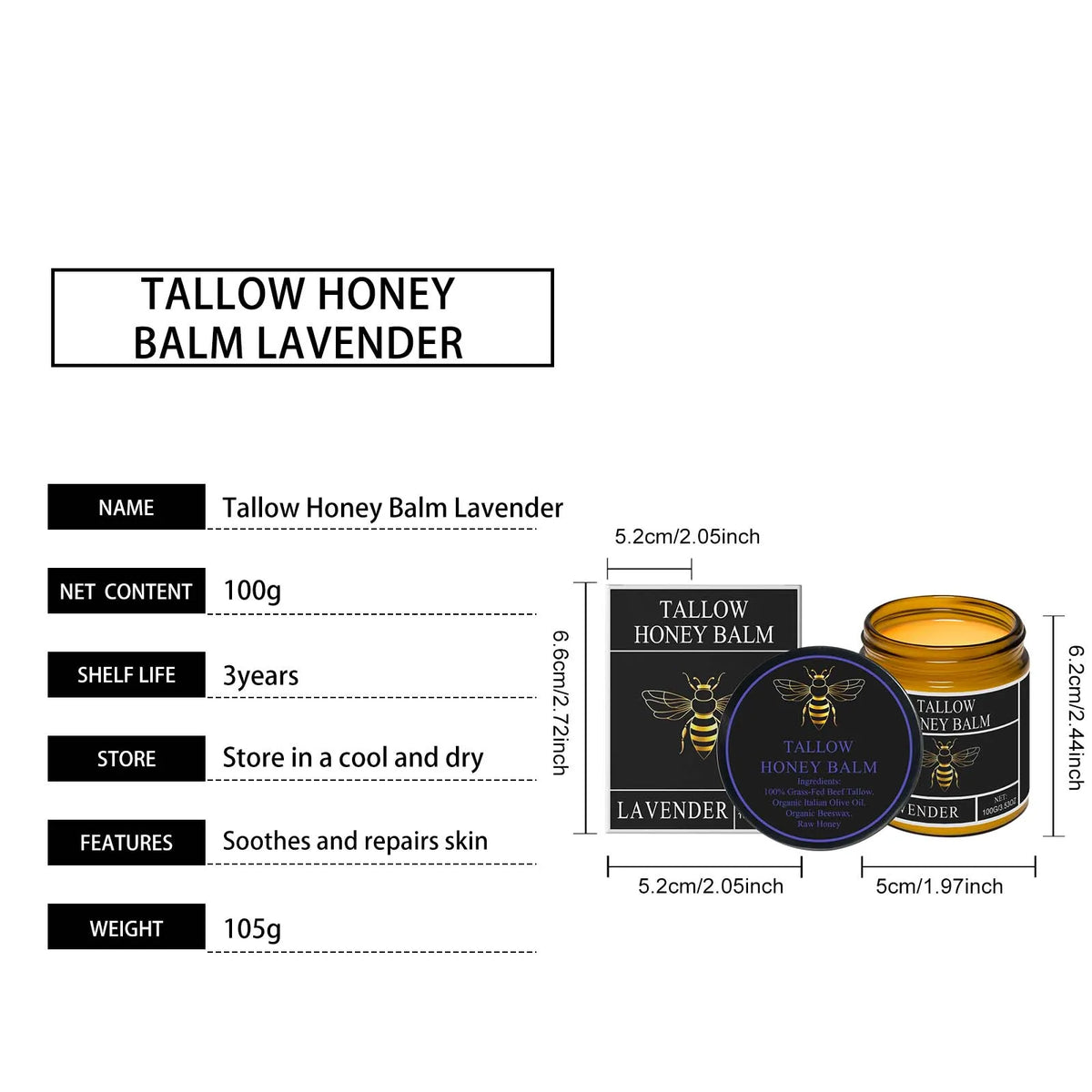 Honey & Tallow Pure Balm - Skin Hydrating - Face & Body moisturizing Lotion