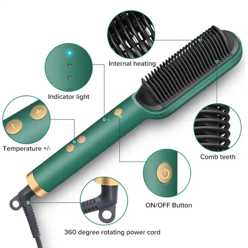 NanoSmooth - 3 in 1 Electric PTC heat - hair straightener - comb & curler for women
